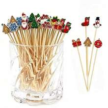 1/20/50/100/200/400pcs/Multiple Christmas Theme Decorative Picks, Including Small House, Snowman, Gift, Sock, Snowflake And Other Fun Shapes, Suitable For Cake, Dessert, Fruit Platter, Cocktail Garnish Decoration, Christmas Party Gathering Dessert Table Decoration, Enhancing Holiday Atmosphere, Enriching Tabletop Festive Decoration Matching. - Multicolor - View 1