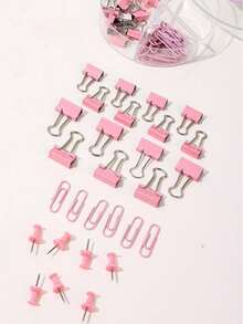 Juego de papelería rosa, incluye clips de papel, clips de carpeta y clips de papel, adecuado para organizar y encuadernar varios documentos, útiles escolares - Rosa - Ver 2