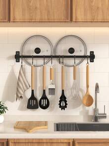 No-Drill Kitchen Hook Rack, Wall-Mounted Kitchen Utensil Holder, Movable Hooks, Suitable For Pots, Pans, Kitchen Tools, Space-Saving Kitchen Storage Rack, Multi-Scenario Use, Multi-Functional Hook Rack - Multicolor - View 5