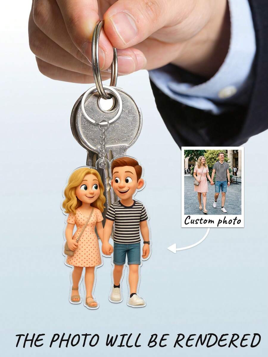Personalized 3D Cartoon Acrylic Keychain, Custom Couple Keychain, Wedding Anniversary Souvenir, Backpack Bag Charm - Multicolor - View 1