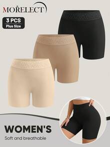3pcs Women's Plus Size High Waist Boyshorts, Seamless, Tummy Control, Soft, Breathable & Stretchy - Multicolor - View 5