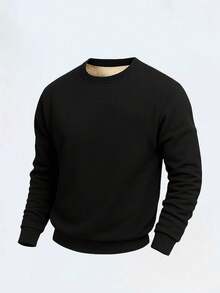 Men's Autumn/Winter Casual Thermal Lined Thick Warm Sweatshirt - Black - View 2
