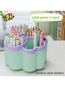 1pc 360° Spiral Flower Thickened Desktop Storage Box, 4 Pen Slots, Suitable For Stationery, Office, School, Home, Art Supplies Desktop Storage, Multiple Styles Available, Pink/Green/Blue - Multicolor - View 2