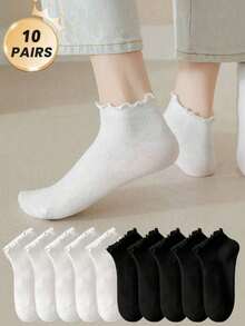 4/10 Pairs Random Lace Women's Socks, Spring Summer Autumn Thin Fashion Short Socks, Soft Breathable Socks Suitable For Back To School Season Gifts - Multicolor - View 8