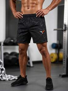 Men's Horn Print Running Fitness Sports Casual Shorts - Black - View 1