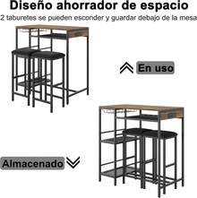 Mesa Alta Tipo Bar 92x50x93 con 2 Bancos| Estilo Rústico| Mesa con Porta Copas para Sala O Departamento| Mesa con Vinoteca| Mesa con 2 Bancos - Marrón - Ver 3