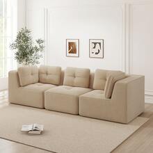 3 Seat Beige Modular Sofa - Corduroy Comfort Sofa - 米色 3 人座 - 查看 1