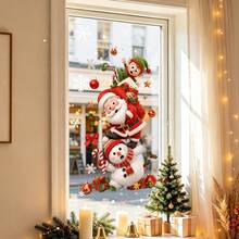 1pc Christmas Stacked Characters Window Sticker, Reusable And Removable Glass Decal, Featuring Santa Claus, Snowman And Reindeer, Suitable For Home Decor, Store Window And Holiday Party Decoration - Multicolor - View 10