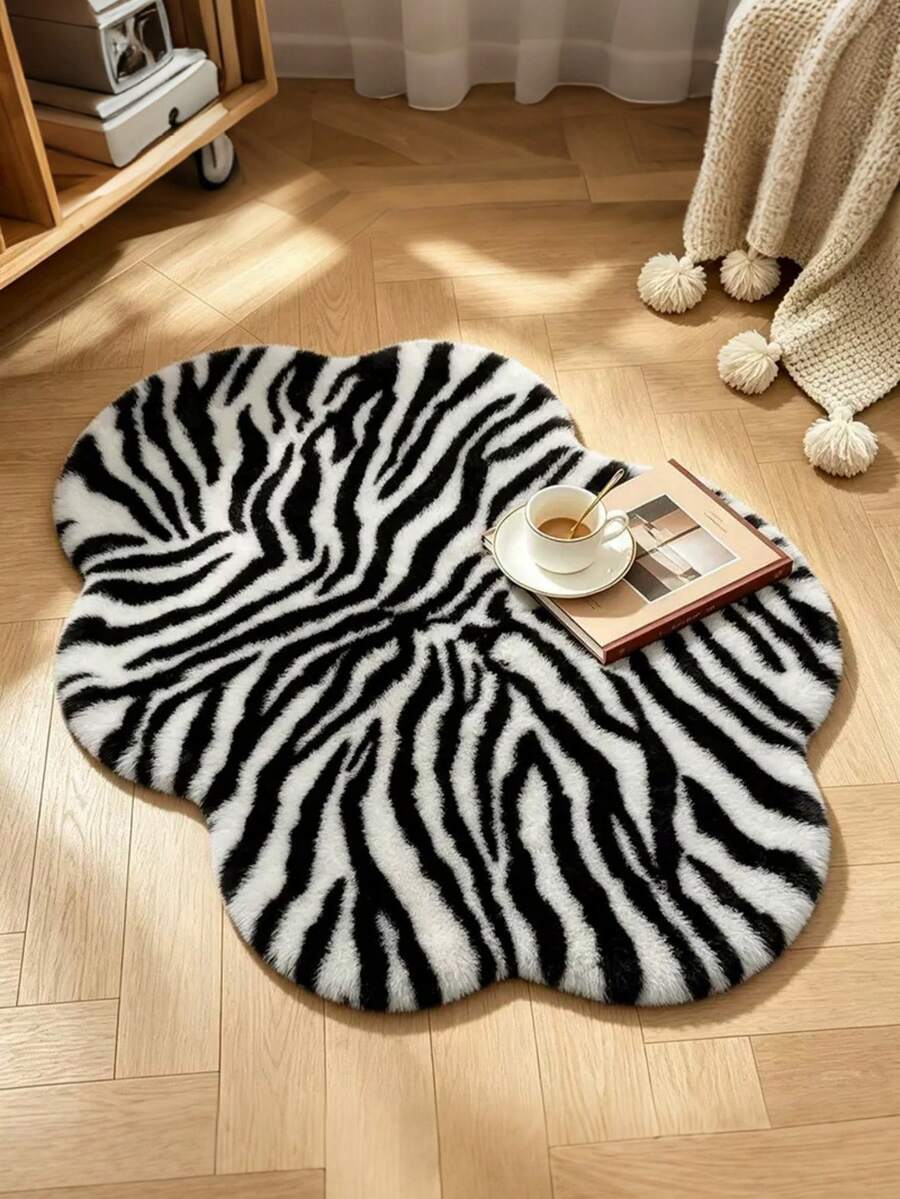 1pc 2026 New - Zebra Stripe Rabbit Fur Plush Cloud Rug, Bedroom Bedside Rug, Living Room Mirror Rug, Dressing Room Bay Window Rug, Suitable For Sofa Side, Bedside And Other Areas, Decorative Rug, Bedroom Decor, Small Rug, Rug, Home Decor, Living Room Rug, Living Room Small Rug, Bedroom Rug, Living Room Home Decor, Outdoor Rug, Washable Rug - Multicolor - View 1