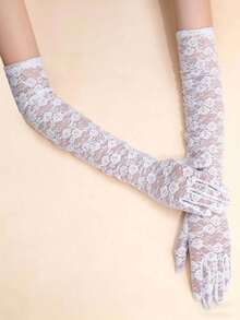 1 Pair Women's Rose Lace Evening Dress Long Sleeve Covers - White - View 2
