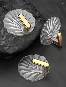 4pcs Elegant Gold-Plated Shell Hooks, Transparent Waterproof - Easy To Install, No Drilling Required, Kitchen And Bathroom Door, Bathroom Hooks, High Load-Bearing Practical Hooks - White - View 10