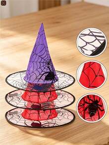 Halloween Witch Hat With Spider & Gold Foil Print, Decorative Prop, Non-Woven Fabric & Mesh Pointed Hat, Sexy Adult Witch Headpiece, Suitable For Holiday Parties, Wizard Costume Accessory - Multicolor - View 7