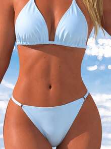 Baju Renang Model Halter Neck Warna Cerah Terbaru untuk Musim Panas, Bikini Segitiga Dua Potong Gaya Seksi, Pakaian Renang Pantai untuk Liburan yang Melangsingkan dan Memberikan Efek Push-Up - MultiWarna - View 4