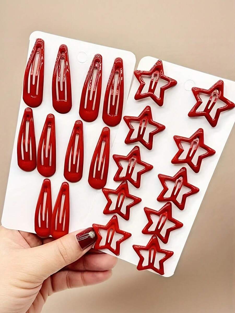 1 Set Red Star & Water Drop Side Bangs BB Hair Clips, Fashion Hair ...
