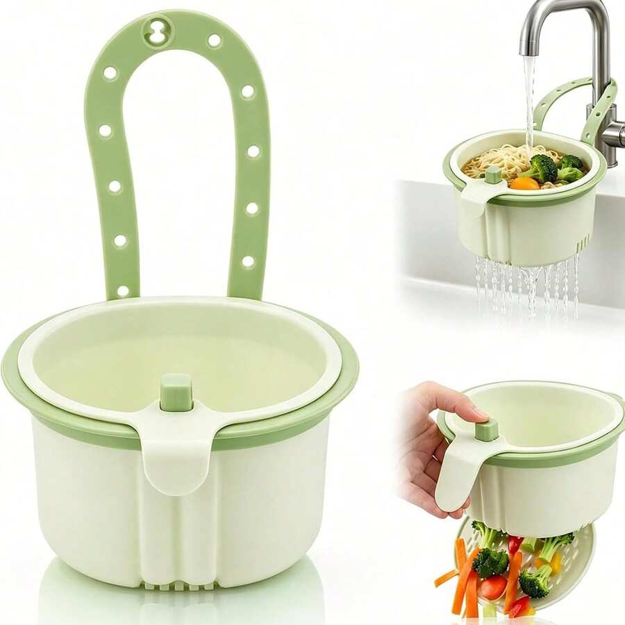 1pc Sink Hanging Strainer Basket, Multi-Purpose Sink Filter Basket, Green | Automatic Press-To-Dump Kitchen Strainer Basket, Space-Saving Faucet Hanging Filter Basket, Suitable For Home Kitchen