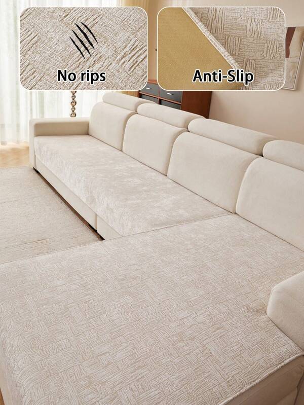 1pc Solid Color Textured Chenille Sofa Cushion, Modern Minimalist Luxury Style, Tear-Resistant Wear-Resistant Pet-Friendly Anti-Scratch, All-Season Thickened Fabric Sofa Cover, Silicone Non-Slip Bottom No Displacement, Machine Washable Water Washable Dust-Proof, Full Protection For Fabric Sofa, 1-4 Person Straight L-Shaped Chaise Universal, Living Room Bedroom Homestay Outdoor Home Sofa Protector Sofa Decorative Blanket, Bohemian, Sofa Cover, Couch Cover