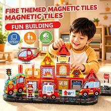 Mini Magnetic Tiles Colorful Window Traffic Engineering Fire Theme Children's Educational Building Blocks Toy, Travel Portable Mini Magnetic Tiles Fire Combination Educational Puzzle Blocks For Boys And Girls - Multicolor - View 5