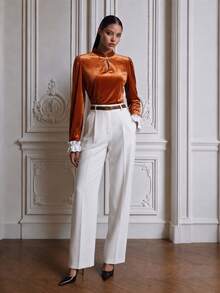 2026 Autumn/Winter New Women's Elegant Colorblock Patchwork Long Sleeve Top, Casual Versatile Cutout Frog Button Design Knit Sweater, Slimming Inner Layer - Orange - View 6