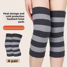 1 Pair New Coral Fleece Striped Warm Knee Pads, Designed To Resist Cold And Provide Warmth For Elderly Legs, With High Elasticity And No Constriction - Multicolor - View 10