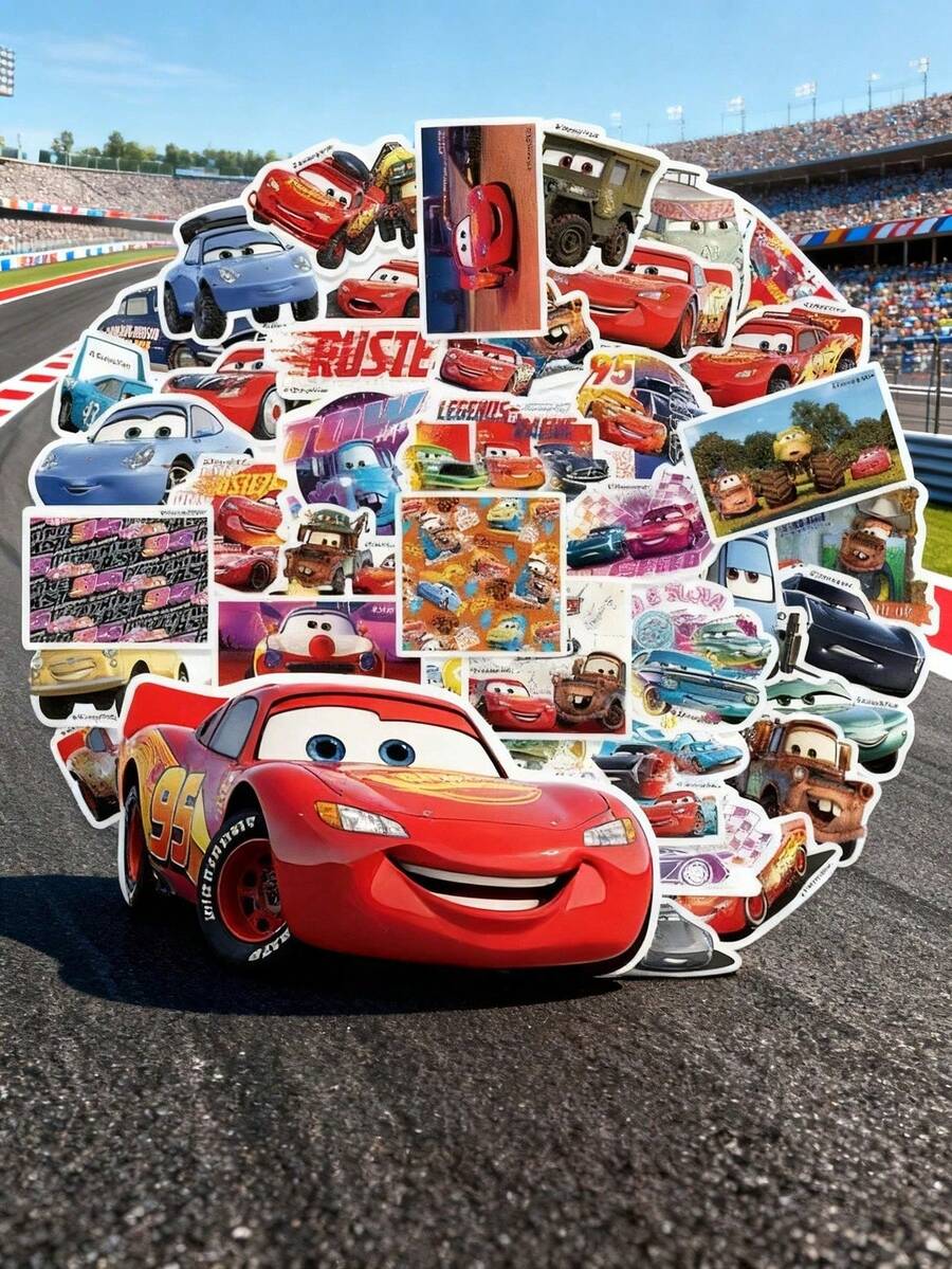 Monogram 50 Buah Stiker Vinyl Tahan Air Berlisensi Disney Cars 2 Desain McQueen Storm untuk Botol, Laptop, Mobil, Ponsel, Hadiah Ulang Tahun - Aneka warna 1 - View 1