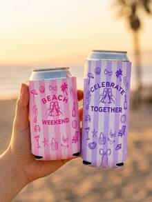 Personalized Can Cooler, Custom Neoprene Drink Holder, Beach Bachelorette Party Favor, Standard Or Slim Can Sleeve - Multicolor - View 2