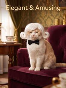 1 Pet Cat And Dog Wig, White Curly Hair With Bangs Style Short Hair Accessory, Suitable For Cats And Dogs To Wear, Suitable For Taking Fun And Funny Holiday Pet Photos, Attending Theme Parties, Birthday Parties, And Daily Outfits - White - View 2
