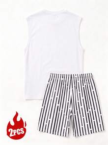 Men's Summer Crew Neck Casual Tank Top And Casual Shorts Loungewear Set - White - View 7