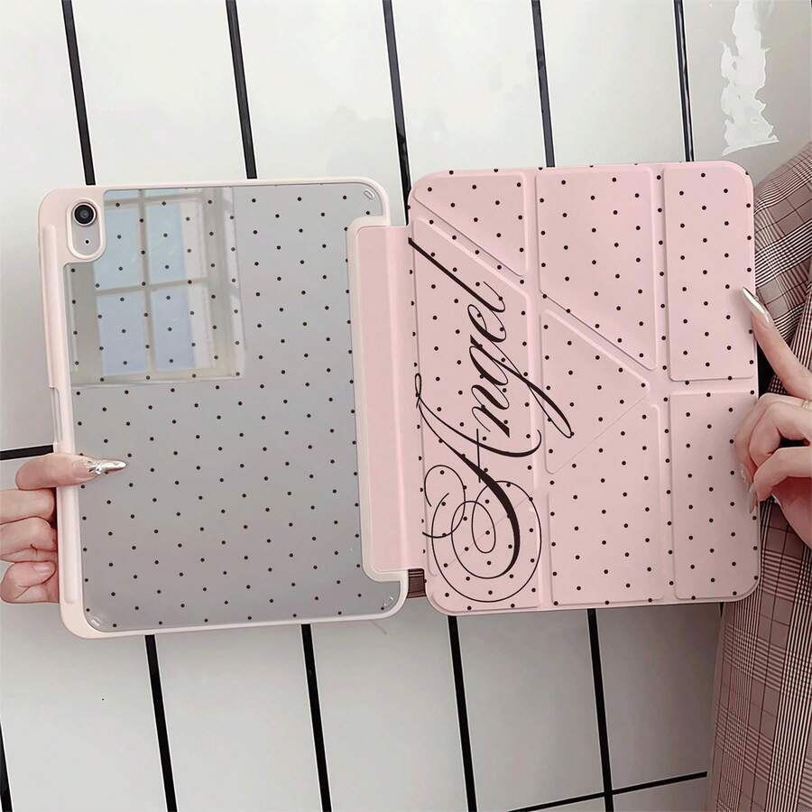 粉色波點天使手寫 Y 型折疊保護殼，附筆槽，適用於 iPad 10代 10.9 吋 2022 智慧保護殼/Air 13(M3 2025)/Air 11(M3 2025)/11(A16 2025)/適用於 Galaxy S9/S7/S10+/適用於 Galaxy Tab S6 Lite 10.4 吋/適用於 Matepad
