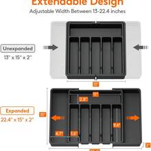 Extra Large Cutlery Drawer Organizer, Expandable Cutlery Tray | Kitchen Flat Cutlery Storage Rack, Adjustable Plastic Organizer Box, Suitable For Spoons, Forks, Knives - Multicolor - View 2