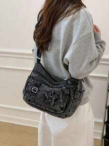 Women's Fashionable Shoulder Bag With Star Embroidery - Multicolor - View 3