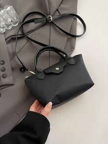 New Women Versatile Large Nylon Solid Color Shoulder Bag, Crossbody Bag, Tote Bag - Black - View 9