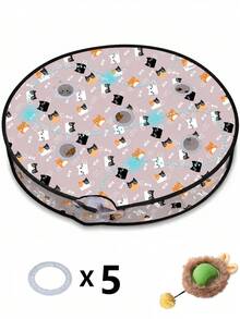 Indoor Cat Interactive Toy, 5-Hole Or 7-Hole Hide-And-Seek Hunting Mat With Rechargeable Moving Mouse Ball, Squeaky Sound, Asymmetrical Rolling, 3 Play Modes, Touch Activation, Suitable For Kittens And Adult Cats Indoor Exercise Toy - Multicolor - View 14