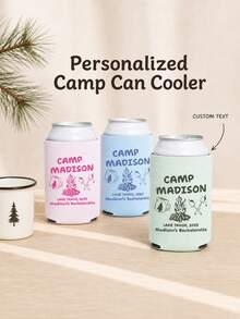 Personalized Camping-Themed Cup Sleeves, Allowing For Custom Text, Flexible And Foldable. Perfect For Camping Trips, Solo Parties, Girls' Weekend Gatherings And Outdoor Group Activities. Available In Multiple Soft Color Options. - Multicolor - View 12