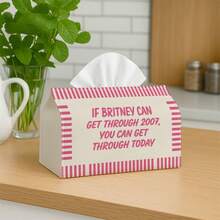 1pc Fun Retro Popular Tissue Box Cover - Pink Striped & Text Quote Design, Party Tissue Box, Multi-Functional Suitable For Kitchen & Dining Room, Durable Fabric Napkin Storage Box - Multicolor - View 6