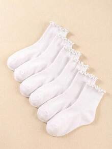 1/5/10 Pairs Women's White Ruffle Mid-Calf Socks, Breathable Elastic Non-Constricting, Cute Sweet Versatile Ruffle Socks - White - View 1