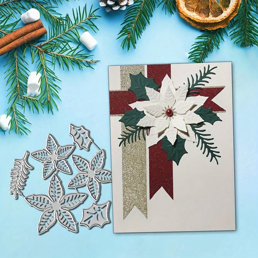 1pc Christmas Floral Metal Cutting Die, Suitable For Scrapbooking, Embossing, Handmade Greeting Card Making And Gift Card Making.