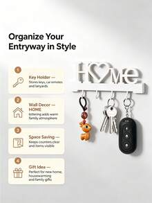1pc Home Love Shaped Key Holder Wall-Mounted Entryway Organizer With Hooks, Wall-Mounted Storage Rack, Includes Screws, Requires Drilling, Suitable For Home Decor, Living Room Decor And Housewarming Gift - Multicolor - View 4