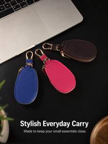 1pc Mini Litchi Grain Car Key Pouch Unisex Car Key Storage Bag Creative Fashion Minimalist Pendant PU Keychain,Coin Purses - Multicolor - View 4