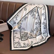 1pc Premium White Floral Print Long Ribbon Scarf, Vintage Artistic Style Square Scarf For Suit Matching And Tie Decoration - Multicolor - View 4