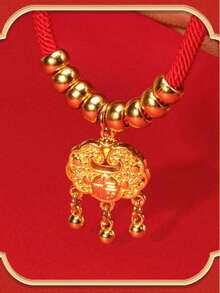 1件红色绳子和金色珠子吉祥铃铛宠物项圈项链，猫狗节日项链，新年宠物吊坠礼物 - 彩色 - 查看 5