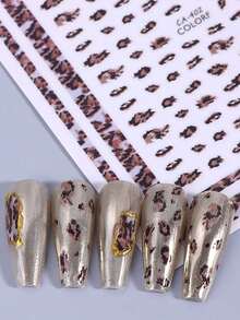 3pcs Leopard Print Nail Stickers, Heart Stripe Pattern Self‑Adhesive Nail Art Decals For DIY Autumn Winter Manicure Decor - Multicolor - View 6