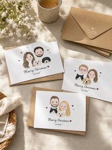 Custom Portrait Greeting Card, Personalized Photo Drawing Card With Custom Text, Hand‑Drawn Family & Pet Portrait, Sweet Gift For Valentine's Day, Anniversary, Suitable For Sending Warm Wishes To Your Loved Ones - Multicolor - View 7