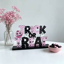 1件裝 壓克力萬聖節 TRICK Or TREAT 裝飾品，Trick Or Treat 桌面擺飾，甜酷風 - A - 查看 2