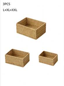 1/3pcs Handmade Woven Rattan Storage Tray Desktop Organizer, Suitable For Cosmetics, Keys, Jewelry, Stationery And Other Small Daily Items, Multi-Functional Stackable, Rustic Natural Woven Rattan Finish, Versatile Fashionable, Suitable For Home Living Room Bedroom Study Office Desktop - Camel - View 13