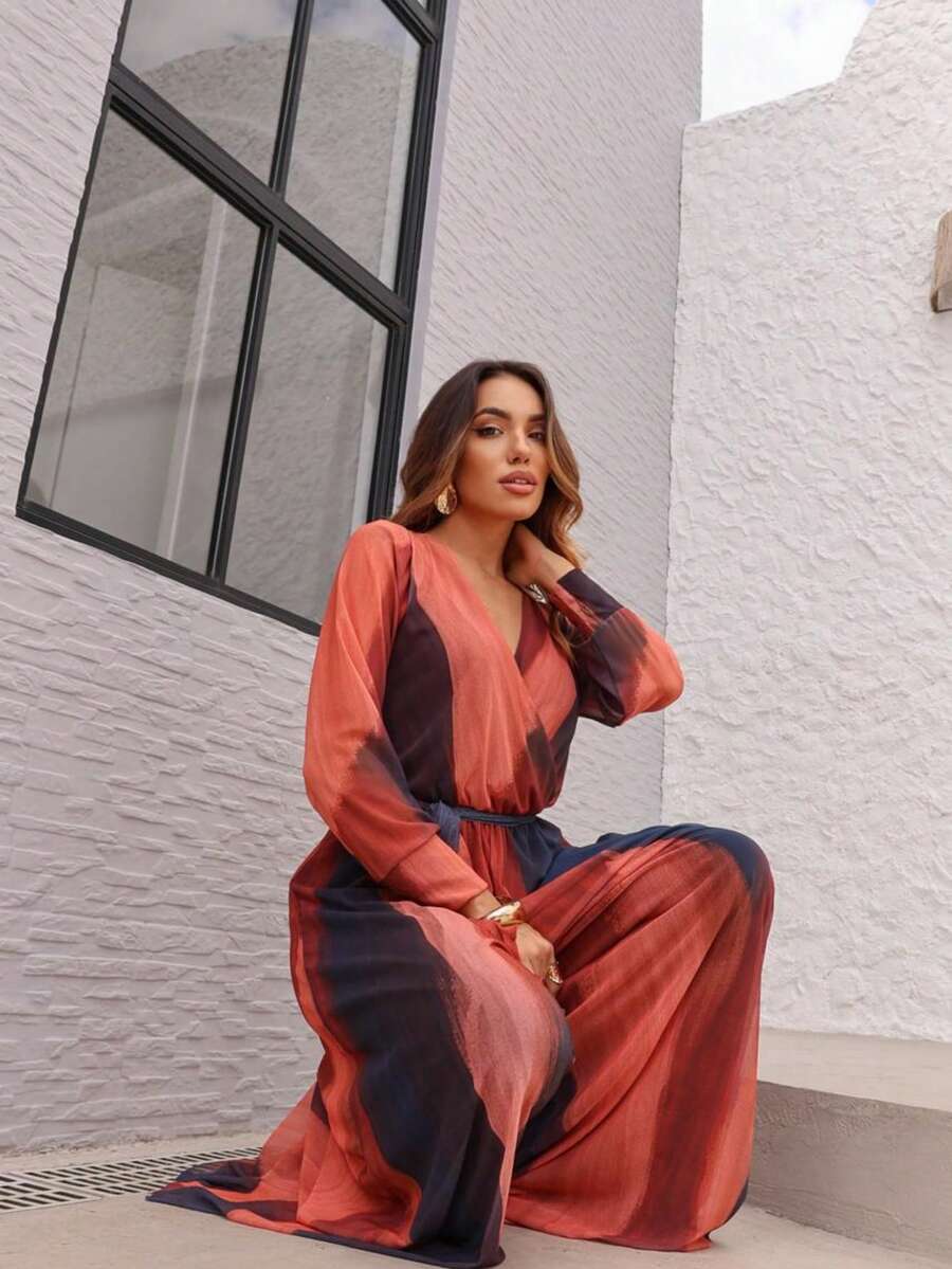 Long-Sleeve Micro Tulle Jumpsuit - Naranja Coral - Ver 1