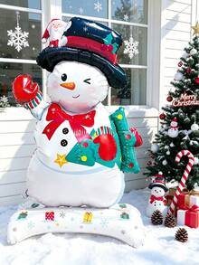 1pc Christmas Snowman Foil Balloon, Large Standing Christmas Winter Holiday Party Decoration, New Year Celebration Foil Balloon, Photo Backdrop Prop, Indoor Outdoor Home Window Christmas Decor - Snowman - View 5