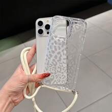 適用於 Galaxy 與 Apple 手機，全螢幕淺灰色豹紋 S24 S23 Ultra 吊繩鏈條手機殼，兼容 Apple，附斜跨肩帶項鍊吊繩，矽膠奢華防震透明軟殼 - 彩色 - 查看 4