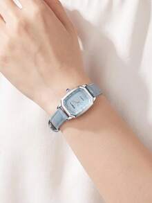 1pc Women's Small Square Watch, Vintage Minimalist Fashion Versatile Quartz Wristwatch, Commuter Versatile Women's Watch - Blue - View 6