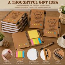 8pcs Set (Notebook + Large Sticky Notes + 5 Long Sticky Notes + Pen), Paige Stationery Set: Inspirational Notebook, Inspirational Quote Style Signature Pen, Sticky Notes, Pen, With Brown Category Label Bar, Includes Sticky Notes, Paper Stationery Combination Set - Multicolor - View 2