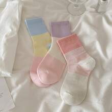 1/3/4/5/10 Pairs Mixed Random Color Spring/Summer Women's Mid-Calf Socks, Colorblock Breathable Mesh Colorful Sports Socks - Multicolor - View 3
